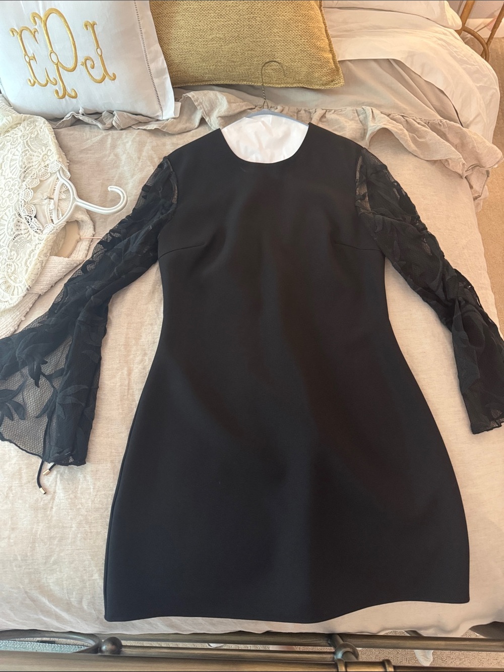 KEEPSAKE the Label Black A-Line Dress with Sheer Floral Long Sleeves